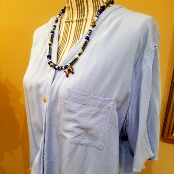 Chloe & Katie Light Blue Button Down V Top - Picture 2 of 8